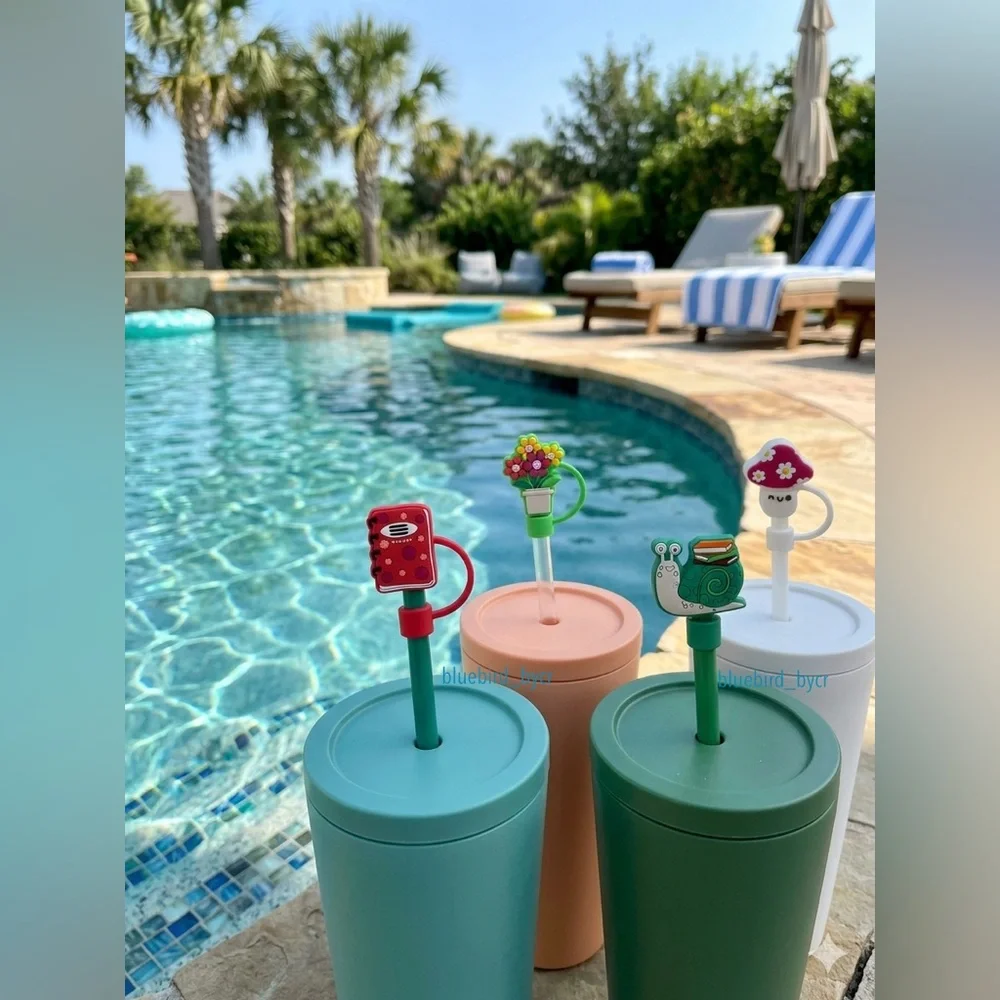 SWC 4-Piece Straw Toppers Floral Set - Picture 2 of 4